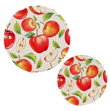 Imagem de Wassud Trivet de maçãs em aquarela para pratos quentes, suportes redondos de algodão, almofadas quentes, porta-copos elegantes, decoração de cozinha e acessórios, 2 peças