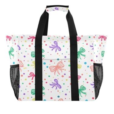 Imagem de Wassud Sacolas de compras reutilizáveis com laços e pontos coloridos grande bolsa organizadora de lona impermeável para praia, piquenique, lavanderia, viagem