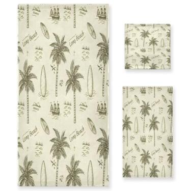 Imagem de Wassud Conjunto de 3 toalhas de banho de palmeiras tropicais, super macias e absorventes para banheiro, toalhas de banho de secagem rápida, toalha de banho para academia, spa, hotel