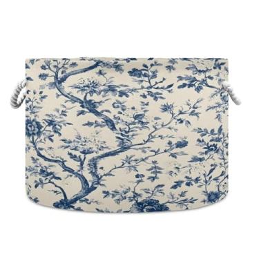 Imagem de WELLDAY Cesta de corda de algodão flores vintage cesta de lavanderia de bebê para sala de estar, lavanderia, berçário, travesseiros, decoração de casa