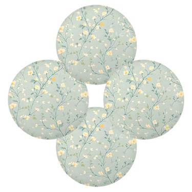 Imagem de Wassud Jogo americano conjunto de 4 tapetes redondos de flores verdes pastel para cozinha e jantar tapetes laváveis resistentes ao calor para decoração de mesa 39 cm