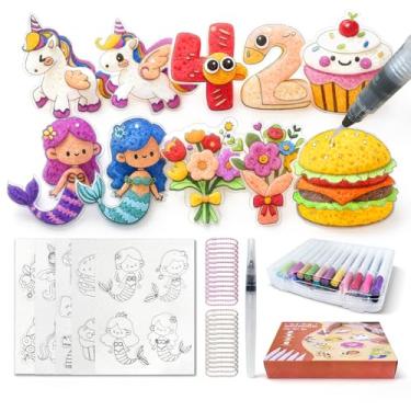 Imagem de Dibetoy Kit de pintura de textura de espuma mágica 56 peças para crianças – Desenho de arte DIY com tinta inchada, inclui padrões de artesanato de espuma pré-cortada e marcadores de tinta acrílica de