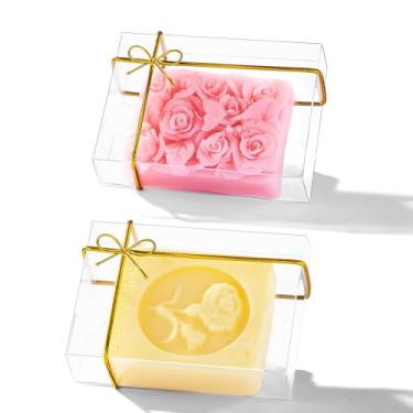 Imagem de JCXGRVC Embalagem com 100 caixas de sabão de plástico transparente de 8,9 x 6 x 3 cm - pequenas caixas de lembrancinhas de padaria para macarons, doces de biscoitos, perfeitas para presentes de sabão