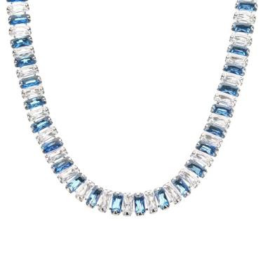 Imagem de Jovialpixie Colar de tênis feminino banhado a ouro 14K com pedras de zircônia cúbica e corrente ajustável de 33 a 45 cm, presente para Natal, batismo, casamento, aniversário, aniversário (caixa