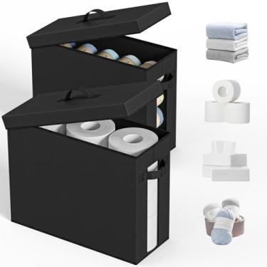 Imagem de NAMTSO Armazenamento de papel higiênico para banheiro com tampa - para até 12 rolos | Caixas de armazenamento com tampas para toalha ou fio | Suporte livre | Dobrável | Resistente à umidade | Janela