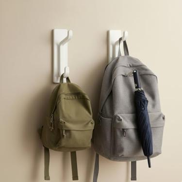 Imagem de Ganchos de parede para casaco e toalha, gancho de porta adesivo de 5,8 kg, branco adesivo, pacote com 2, sem necessidade de perfuração, fixação forte para pendurar casacos, toalhas, chaves, bolsas