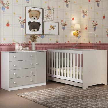 Imagem de Berço Americano 3 Em 1 Com Cômoda 1 Porta 4 Gavetas Encanto Multimóveis MP4683 Branco-off White