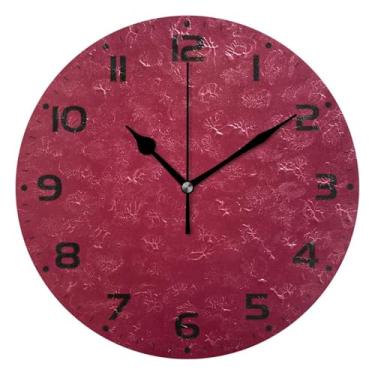 Imagem de JUZIHAI Relógio de parede cor sólida vermelho vinho silencioso, sem tique-taque, relógios de parede redondos operados por bateria, fácil de ler, relógio decorativo de parede para casa, cozinha, sala