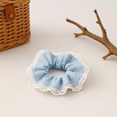 Imagem de Laços de cabelo com laço de renda, faixas elásticas grossas para estilos de rabo de cavalo e coque (laços de cabelo azuis)