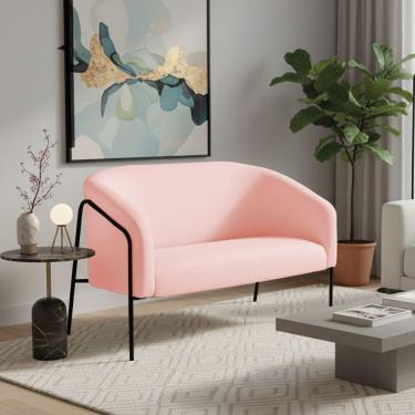 Imagem de Sofá 2 Lugares Namoradeira Stella Base Industrial Alta Preta Suede D03 - D'rossi Cor Rosa Bebê