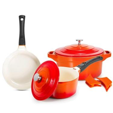 Imagem de Jogo De Panelas Cerâmica 3 Peças Laranjas Indução Le Cook