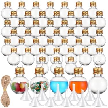 Imagem de Bokon Pacote com 50 mini frascos de poção de plástico de 28 g com tampas, pequenas garrafas de arte de areia em forma de bola, pequeno frasco transparente para aniversários, enfeites de Natal