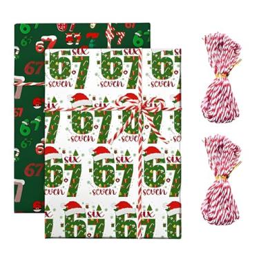 Imagem de ZHLKHIOP 2 peças de papel de embrulho de Natal, 67 memes, papel de embrulho de Natal branco e verde com 2 fitas cada, design festivo para presentes