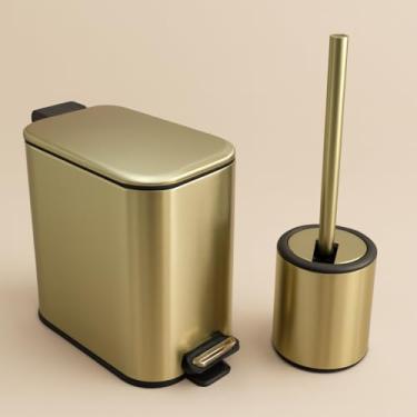 Imagem de Kit Lixeira Dourada Banheiro Lavabo Inox Escova Sanitaria Premium Durável
