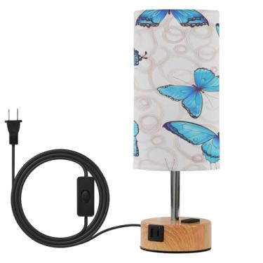 Imagem de Wassud Abajur de mesa de cabeceira com toque delicado de borboletas azuis com 3 temperaturas de cor, luminária de mesa moderna com forro de sombra, luminária noturna para sala de estar, quarto