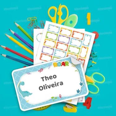 Imagem de Kit Etiquetas Escolares Infantis Dino 01 Personalizadas com nome, adesivos para material escolar, livros e cadernos