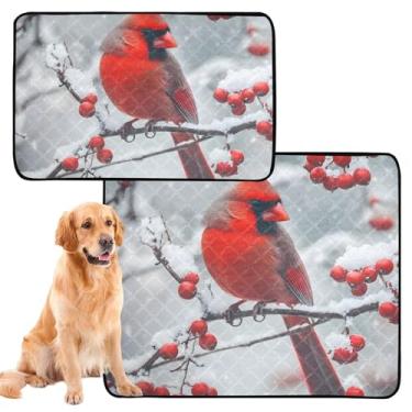 Imagem de TSENQUE Almofadas laváveis para animais de estimação, tapete de urina fofo para cães, impermeável, vermelho, pássaro, cardeal, reutilizável, tapete absorvente, pequeno, pacote com 3