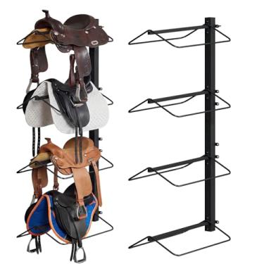 Imagem de BBTEQEKN 2 conjuntos de suporte de parede de 4 níveis, suporte de armazenamento de sela de cavalo resistente, armazenamento equestre ocidental e inglês, para organização de sala de aderência, 132 x 63