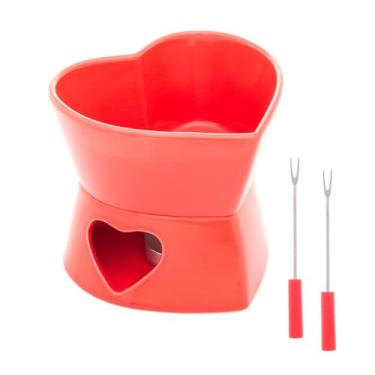 Imagem de WOLFF - Aparelho de Fondue 4 Peças de Porcelana Coração para Duas Pessoas Vermelho 400ml - Ideal para Chocolate e Queijo