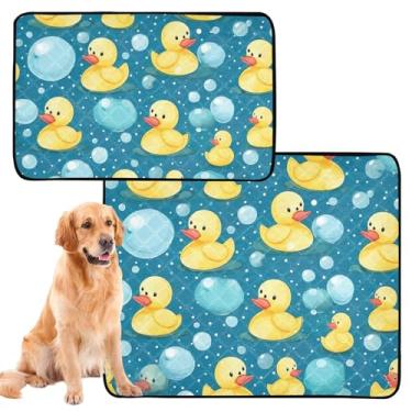 Imagem de Almofadas laváveis para xixi para cães, patos amarelos, azuis, almofadas absorventes de treinamento para gatos, tapete impermeável para cercadinho para cães, médio + grande, conjunto de 2
