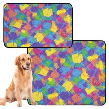 Imagem de Pincéis coloridos roxos e amarelos laváveis para animais de estimação, almofadas de xixi, reutilizáveis, à prova d'água, tapetes fofos absorventes para cães, almofada de penico, médio + grande