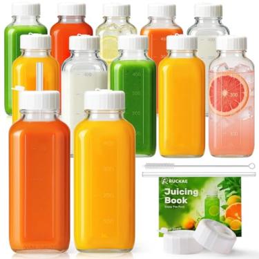 Imagem de Ruckae Garrafas de vidro de 473 ml com tampas - Garrafas quadradas reutilizáveis com marcações de capacidade, tampas de rosca à prova de vazamento - Recipientes de suco de vidro com tampas para casa