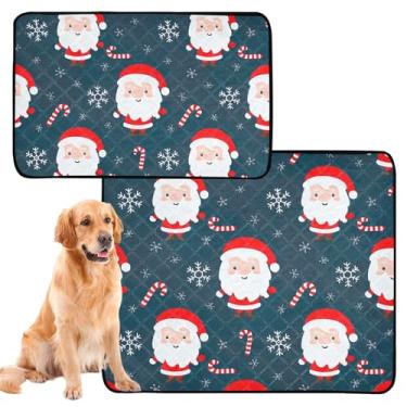 Imagem de Almofadas de xixi laváveis para animais de estimação, tapete impermeável para gaiola de cachorro, Natal, Papai Noel, azul marinho, reutilizável para animais de estimação, almofadas absorventes de