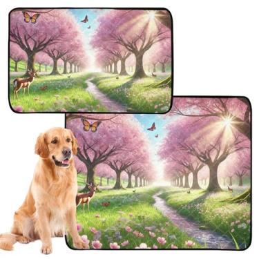 Imagem de TSENQUE Almofadas laváveis de flores de cerejeira para animais de estimação, reutilizáveis, almofadas absorventes para gatos e gatos, tapete impermeável para gaiola de cachorro, pequeno x pacote com 3