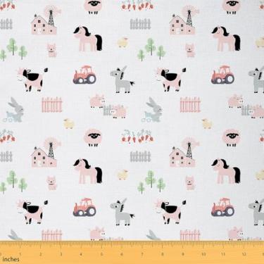 Imagem de Erosebridal Tecido de animais de desenho animado por The Yard Farm Tecido impermeável para ambientes externos ovelhas cavalo coelho burro moinho de vento Tecido de estofamento vaca trator pato