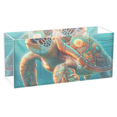 Imagem de TSENQUE Boho Tartaruga Marinha Bonito Porta-lápis de mesa Divertido Marcador Arte Caddy Acrílico Marcador Porta-canetas