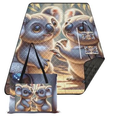 Imagem de TSENQUE Cobertor de praia embalável ao ar livre com dois ursos coalas para acampamento de primavera, verão, praia, parque, 203 x 299 cm