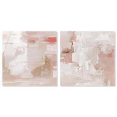 Imagem de Conjunto de 2 decoração de parede moderna com impressão acrílica minimalista rosa blush da Art Remedy, pronto para pendurar, 12 x 12
