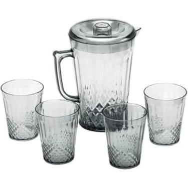 Imagem de Conjunto de Jarra com Tampa e Copos, Vidro Texturizado, Jarra 2000ml com 4 Copos 270ml, Design Elegante, Ideal para Bebidas