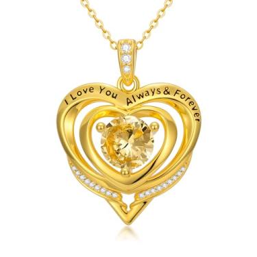 Imagem de WYDDO Colares de coração com pedra do mês de nascimento para mulheres, mãe, mãe, banhado a ouro 14K, pingente de aniversário, Natal, Dia dos Namorados, joias presentes para sua esposa, filha, mãe, One
