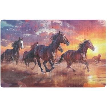Imagem de TSENQUE Tapete de porta personalizado para cavalos correndo, pôr do sol, entrada externa, tapete de boas-vindas interno, tapete de porta impermeável antiderrapante para casa, lavável, 81 cm x 50 cm