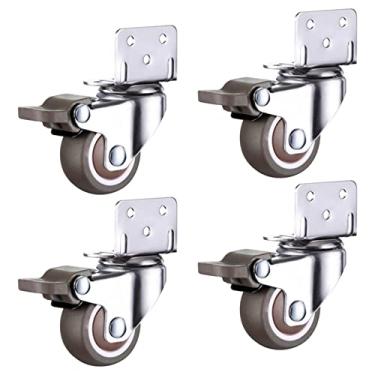 Imagem de 4Pcs L Shaped Plate Swivel Caster Rubber Wheel Loading Capacity 35-46 Lbs Side Mounted Mute Rotate 360 Degrees For Bookshelf Kitchen, 2,5 cm