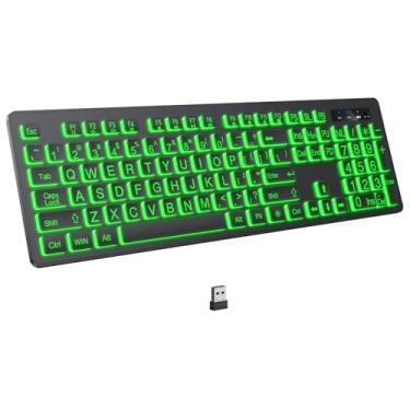 Imagem de KOPJIPPOM Teclado sem fio retroiluminado com impressão grande (preto, impressão grande)