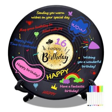 Imagem de KOYILTD Decorações de festa de aniversário de disco de vinil DIY com 8 canetas Livro de visitas de 30 cm x 30 cm para decoração de festa temática de música, presente de aniversário engraçado e