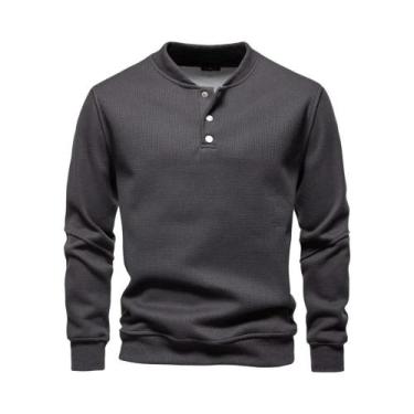 Imagem de Suéter Masculino De Inverno Quente Com Forro De Fleece, Botões, Cor Só