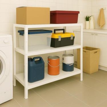 Imagem de Prateleira Industrial em Aço Reforçado – 3, 5 ou 6 Bandejas | Alta Capacidade (180kg)(Branco 3 Bandejas)