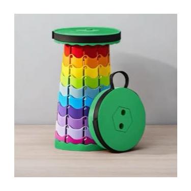 Imagem de Banqueta Banco Retrátil Portátil com AlçaTelescópica Banquinho Dobrável Ajustável Pesca Camping Caminhada(arco-íris-verde)