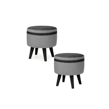 Imagem de Kit 2 Puff Lúmina Moderno – Estrutura em Linho e Courino com 4 Pés Plásticos (2 LUMINA PRETO)