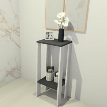 Imagem de Mesinha Alta Multifuncional MDF Durável Mesa de Canto Apoio Bebedouro para Sala Quarto Cozinha Ideal para Apartamentos(BRANCO E PRETO)