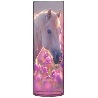 Imagem de Vaso de flores de cilindro de flor de lavanda com cavalo Palomino para mesa, vasos e plantadores de plástico personalizado, decoração de quarto moderno floral, 30 cm x 9,9 cm