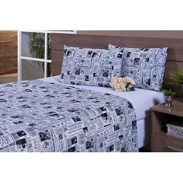 Imagem de Jogo Lençol 4 Peças Casal 188x138 100% Algodão Estampado Jornal (Jornal/Jornal, 40cm, 230)