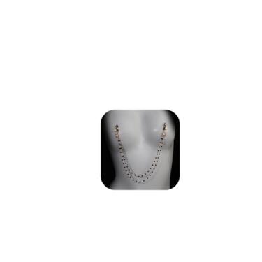 Imagem de Biquíni sexy com contas de metal, estrelas, borla, sem piercing, corrente de mamilo, contas de cristal preto, corrente no peito, festival, rave, joia para mamilos para mulheres