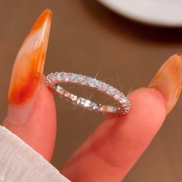 Imagem de 1 aliança de casamento de noivado de zircão branco brilhante para mulheres anel de compromisso eternidade joia fina presente para festa namoro, Cobre, Sem pedra preciosa