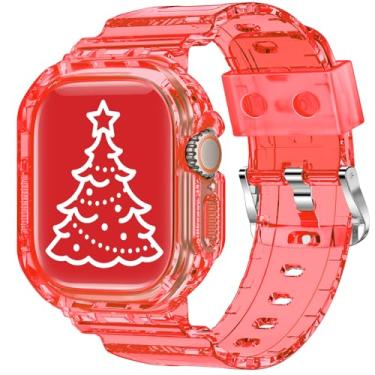 Imagem de XYF Pulseira transparente para Apple Watch 49 mm, 46 mm, 45 mm, 44 mm, 42 mm, 41 mm, 40 mm, 38 mm, para Apple Watch Ultra 3 2 séries 11 10 9 8 7 SE 6 5 4 3, Vermelho claro, 42mm-Series 11/10