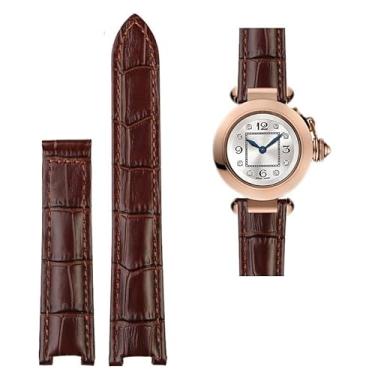 Imagem de TIOYW 18 * 10 mm 20 * 12 mm Pulseira de couro bovino côncava marrom preto pulseira de couro de bezerro fivela dobrável para Cartier PASHA WSPA0009 pulseira de relógio (cor: marrom sem fivela, tamanho: