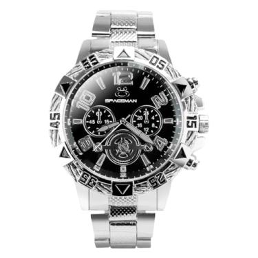 Imagem de Relógio Masculino Analógico Prateado Aço Inox Fundo Preto + Corrente 60cm Crucifixo + Óculos UV